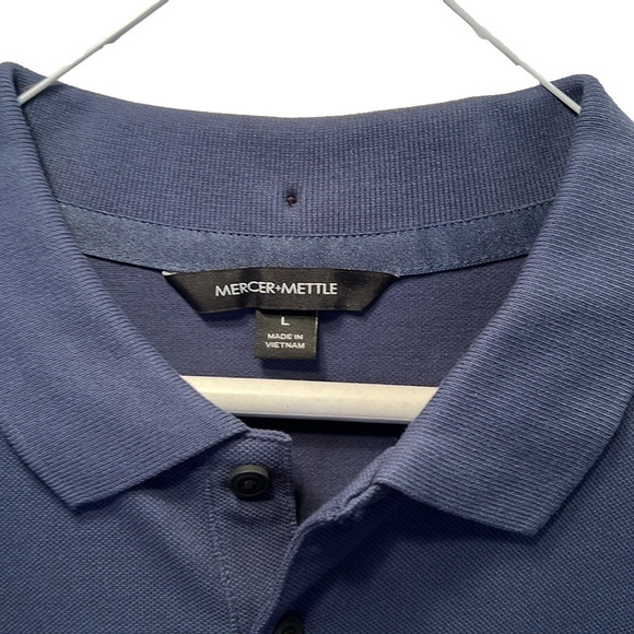 Mercer Mettle Polo Shirt, SZ L, PTP. 22”, Length 30”, 2 Button Front, Blue - Picture 2 of 4